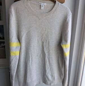 Bop Basics Shopbop 100% Cashmere Crewneck Sweater - Varsity Stripe - Gray/Yellow